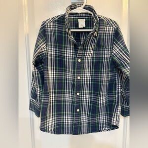 JCrew Crewcuts Boys Navy and Green Plaid Shirt Side 4-5